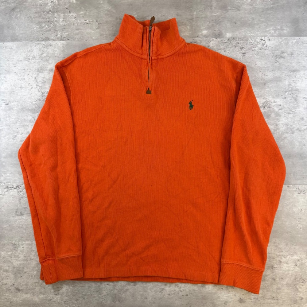Polo Ralph Lauren Mens Orange Cotton Quarter Zip Pullover Sweater Size Medium